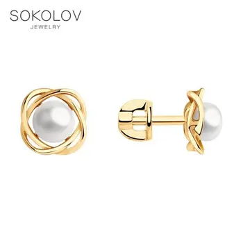 

SOKOLOV drop earrings with stones of gold with pearls fashion jewelry 585 women's male, long earrings