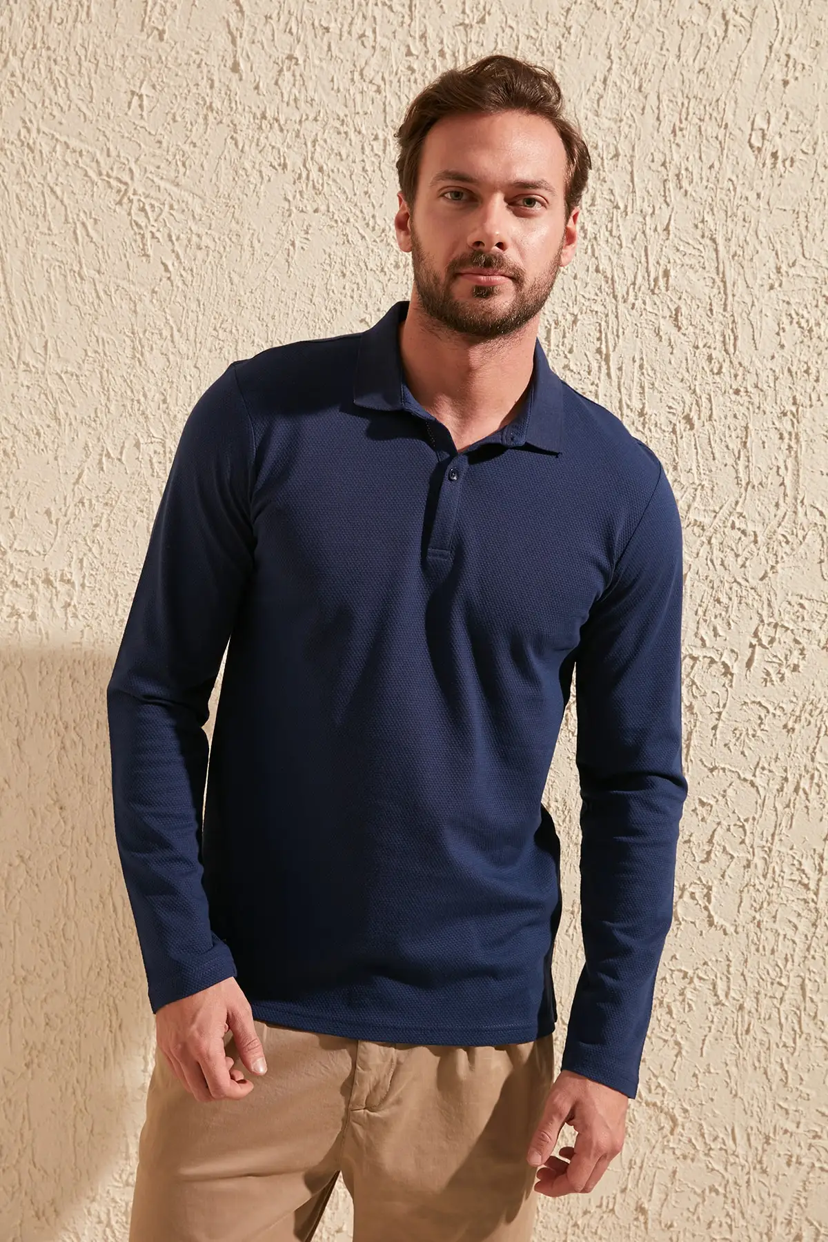 Trendyol Textured Long Sleeve Polo Collar T-shirt TMNSS20PO0003 | Мужская одежда