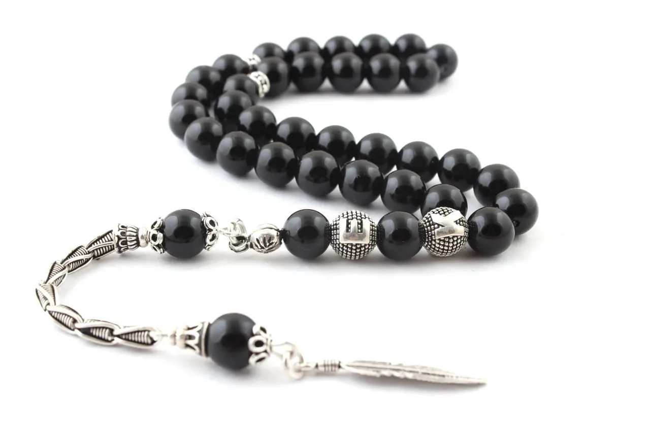 

Natural Matte Onyx 925 Silver Tassel 33 Beads For Prayer Tasbih Muslim Rosary Calming Men Women Meditation Jewelry From Turkey