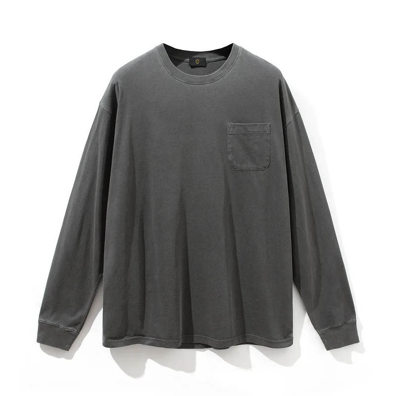 

Prowow Men's Hoodie Autumn-Winter Cotton Sweatshirt Solid Color Retro Pocket Round Neck Washed Long Sleeve