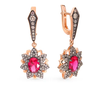 

Gold earrings with cognac diamonds and rubies sunlight sample 585