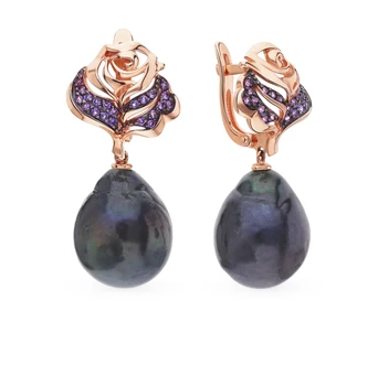 

Gold earrings with cubic zirconia and pearls sunlight sample 585