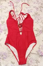 One-Piece Swimsuit Beachwear SEASELFIE V-Neck Solid Lace-Up Red Backless Women
