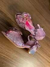 Disney-sandalias de princesa Frozen 2 para niñas, zapatos de cristal, tacón alto, pasarela, espectáculo