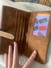 Bolso largo doble pliegue de famosa marca para mujer, billetera de cuero de nobuk con cordón, cremallera, billetera de gamuza, bolso de mano femenino