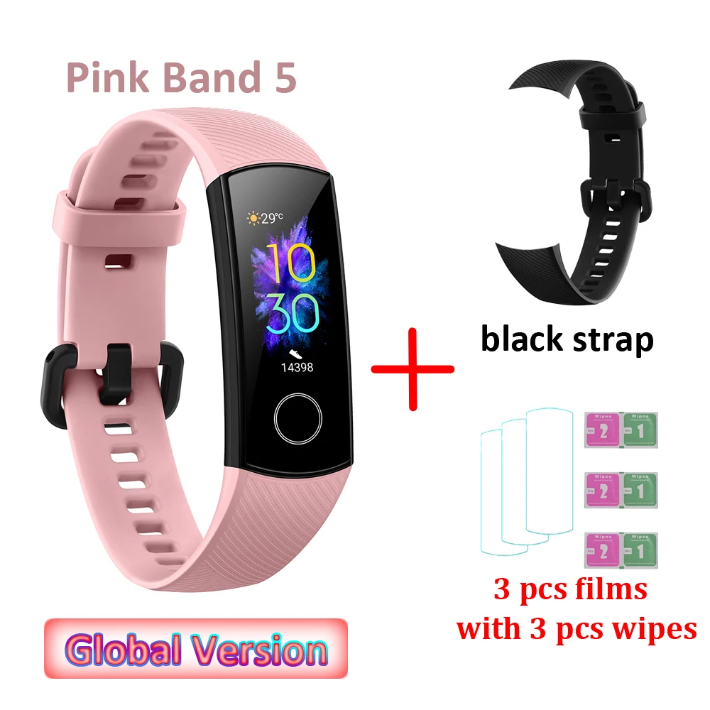 B strap and 3 films Глобальная Версия смарт-браслета huawei Honor Band 5 лучше, чем Honor Band 4 BT 4,2 смарт-браслет с функцией сердечного ритма водонепроницаемые Смарт-часы - Цвет: B strap and 3 films