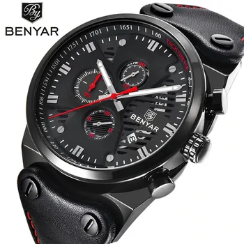 

2020Benyar New Brand Fashion Casual Watches Men's Waterproof Quartz Watch Men Date Clock Man Leather Army Military Wristwatch