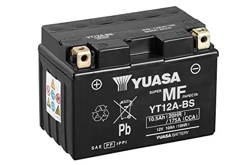 Batería Yuasa 10Ah YT12A-BS para moto - 12V 10Ah : : Coche y moto