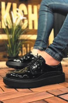 

Chekich CH001 Japanned Leather Black Sole Male Shoes BLACK 418192499