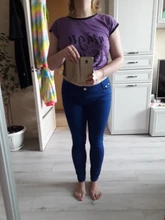 Pantalones de lápiz elásticos de Otoño de color caramelo de cintura media con cremallera ajuste delgado de Jean femenino 2018 de moda Pantalones largos