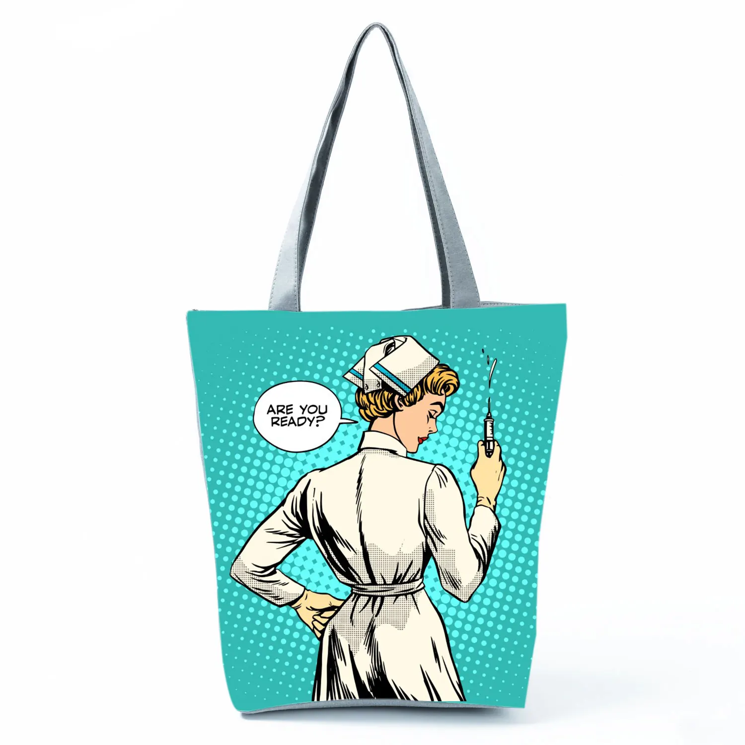 Nurse Needle Tubing Pattern Printed Customized Eco Shopper Polyester Totes Bags Women's Handbag Reusable Grocery Bag Pretty Gift 