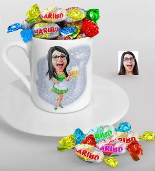 

Personalized Women 'S Caricature Of Turkish Coffee cup And Haribo Candy Gift Seti-30