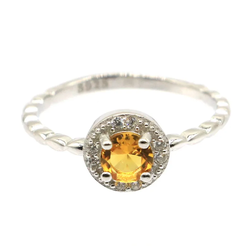 

8x8mm 1.9g Deluxe SheType Golden Citrine White CZ Gift For Ladies Jewelry Real 925 Solid Sterling Silver Rings
