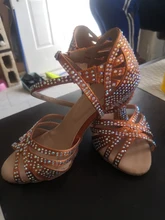 Zapatos de baile Latino para mujer, calzado de baile Latino con diamantes de imitación en rojo, negro, azul y marrón