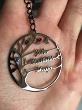 Auxauxme personalizada Birthstone árbol de llaveros de la vida de acero inoxidable miembro de la familia llavero de árbol regalos de cumpleaños para mamá y papá