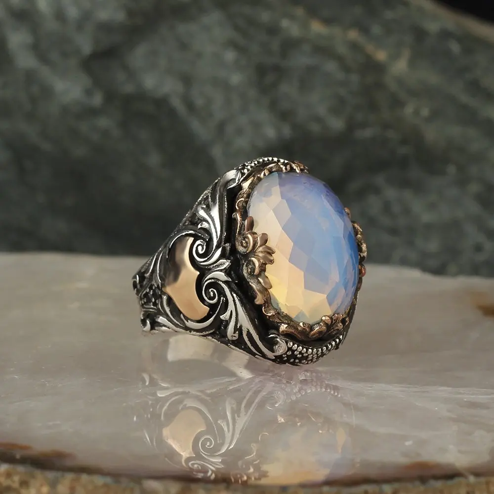 Rainbow Moonstone Leaf Silver Ring – SILBERUH