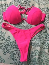 Swimsuit Women Bikini-Set Padded-Bra Beach-Wear Brazilian Biquini Push-Up Summer Solid