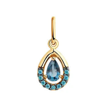

Sokolov pendant in gold with blue topaz and cubic zirconia, fashion jewelry, 585, women's male, pendants for neck women