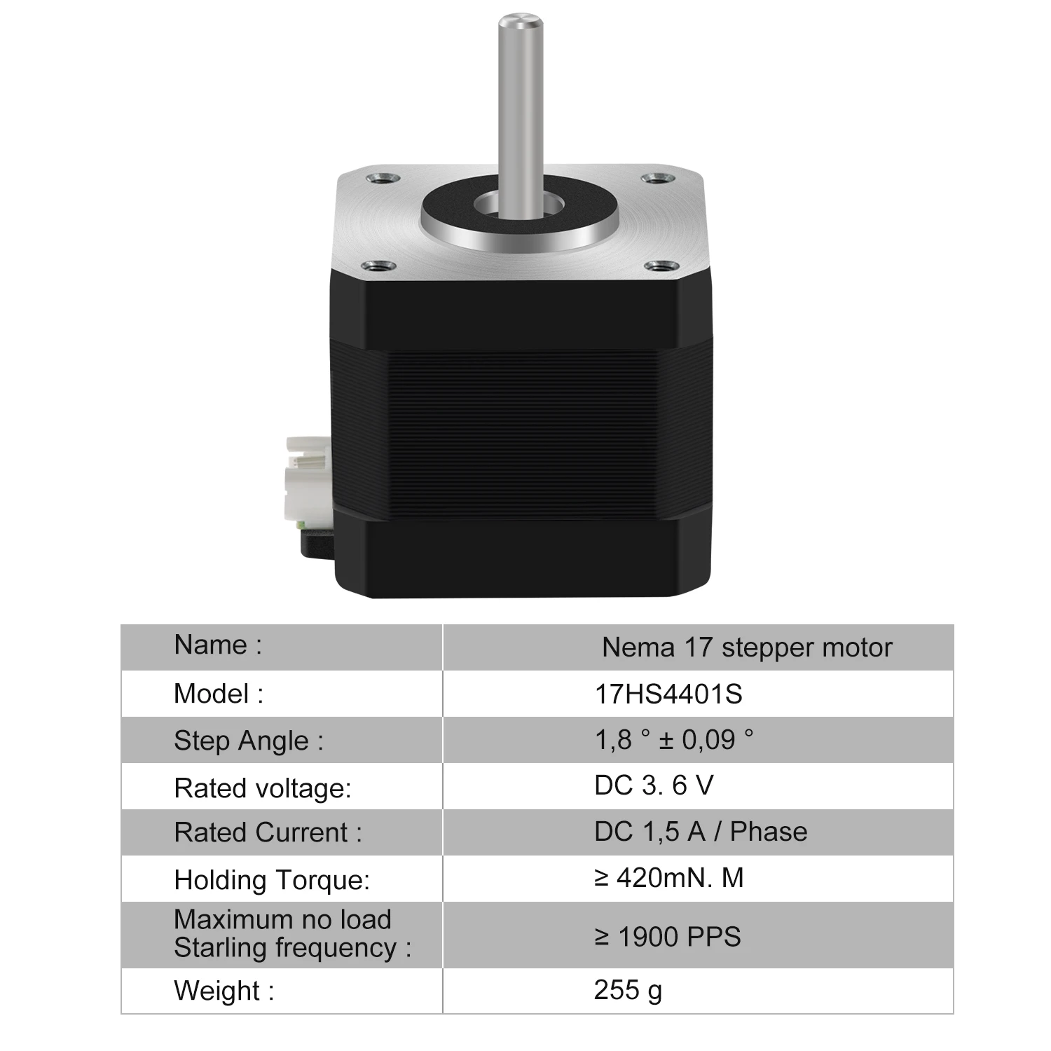 Twotrees Nema 17 Moteur couple élevé 1.5A (17HS4401) 42N.cm (60 oz.in) 1.8 degrés 38MM 4 fils avec câble 1m et connecteur pour imprimante 3D93 (3 Pack
