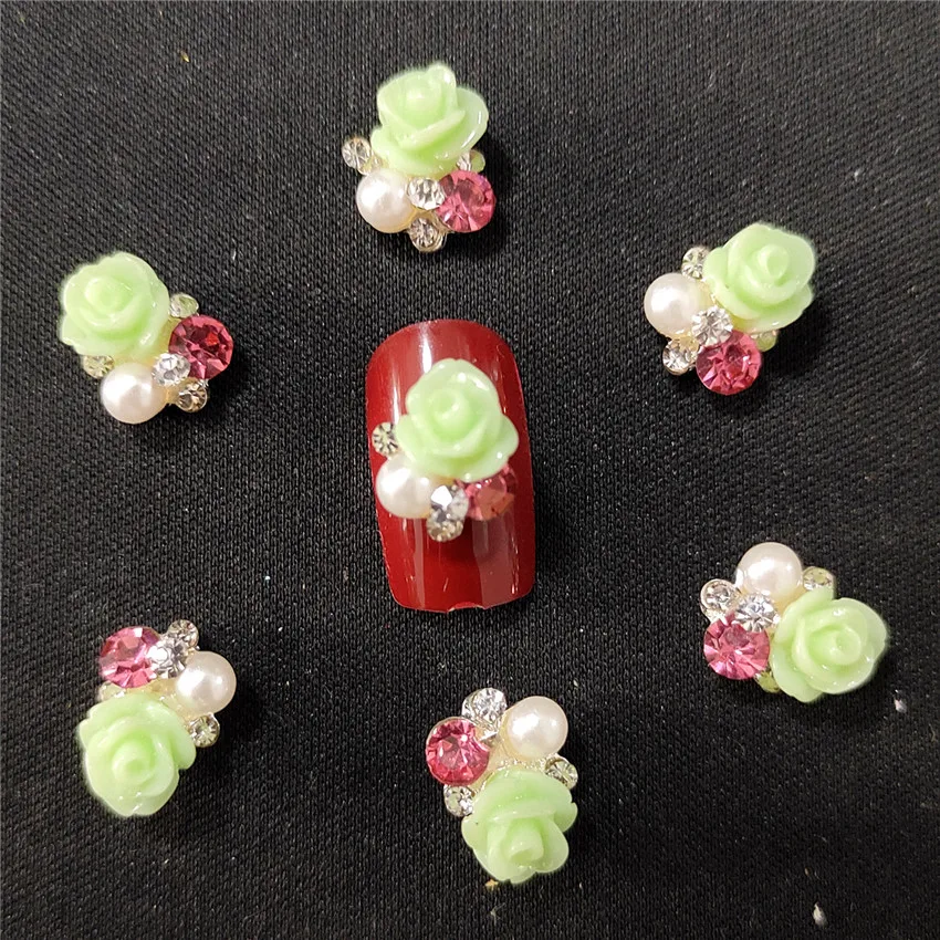 

10pcs Nail Diamond Rose Rhinestones Pearl Kawaii 3D Glisten Nail Decorations Gems DIY New Arrive Nail Art Glitter