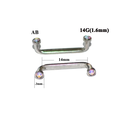 1 шт. G23 титановый Пирсинг 14 г внутренняя резьба кристалл AB драгоценный камень поверхность бар штанга фабричного производства микродермальный якорь кольца ювелирные изделия - Окраска металла: AB 1.6x14x3mm