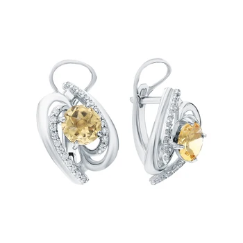 

Silver earrings with cubic zirconia and citrine sunlight