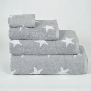 

Toalla de bano gris plata con dibujo Stars de algodon