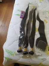 Pelo humano brasileño que rebota, mechones de pelo liso con cierre, Color Natural, pelo Remy, 3 mechones con cierre de encaje