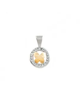 

Pendant two-tone Gold Round butterfly and zircons (9kts)