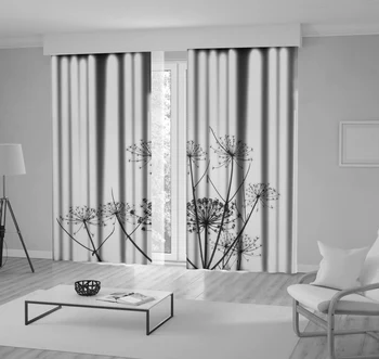 

Curtain Dandelion Stems Flowers Meadow in Nature Wilflower Monochromic Artwork Black Gray