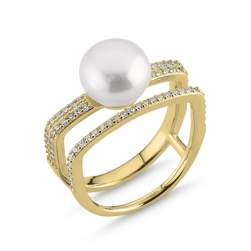 

Silver 925 Sterling Pearl & Zircon Crystal Ring