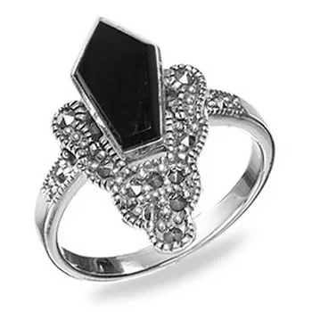 

Silver ring with onyx and Marcasite