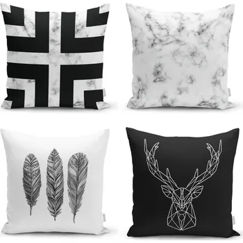 

4 Pieces Modern Decorative Pillow Case Cushion Cover Square Home Velvet Movie Unique Comfortable Single Printed Cotton Polyester