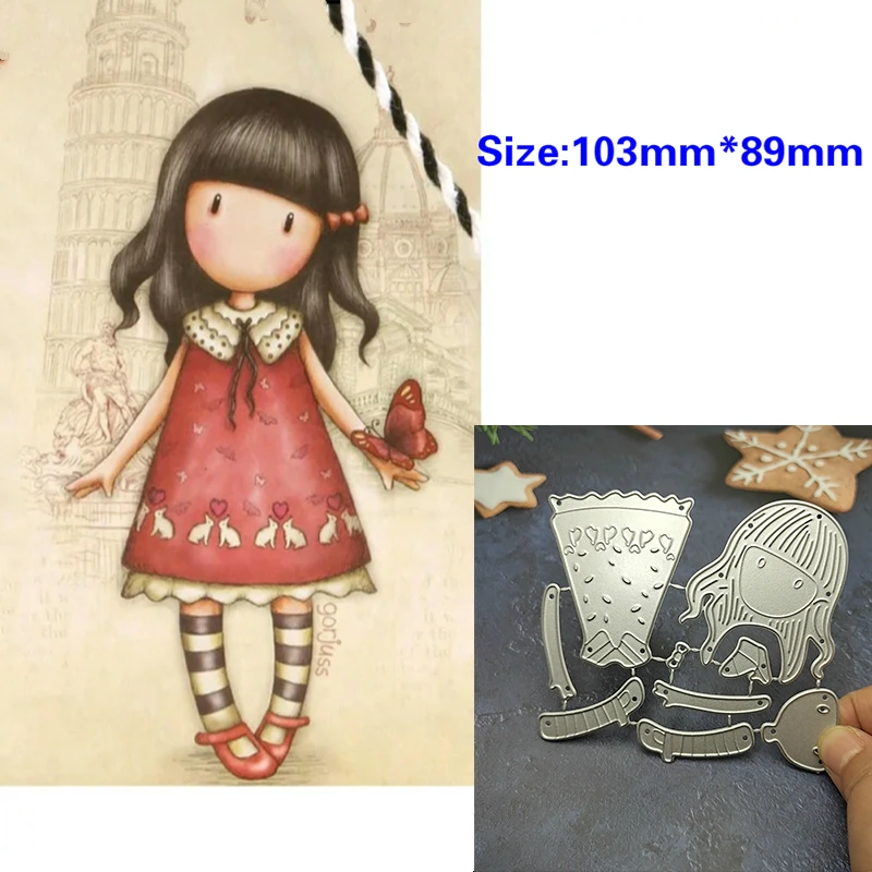 

2022 New Arrival Cute Red Rabbit Skirt Girl Hand with Butterfly Metal Cutting Dies for DIY Scrapbooking Stencils Card Making