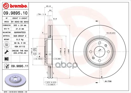 Диск Тормозной Передн Renault: Grand Sc?Nic 04-, Sc?Nic Ii 03- Brembo арт. 09.9895.10
