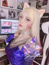 L-Email Wig Blonde Ahri Cosplay Synthetic-Hair KDA Baddest Heat-Resistant with LOL Ears