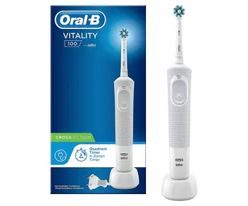 

BRAUN ORAL-B VITALITY 100 CROSS ACTION WHITE ELECTRIC TOOTHBRUSH TECHNOLOGY 2D AND TIMER