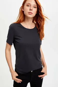 

DeFacto Woman Casual Short Sleeve Black T-Shirt Women Summer Cotton Black Top Tees Female Casual Loose Tshirts-M3177AZ19AU