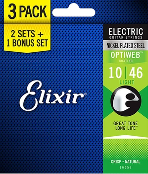 

16552 optiweb strings for electric guitar, 3 sets, nickel plated steel, light 10-46, Elixir