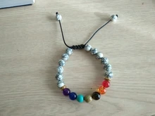 Pulsera de piedra de ojo de tigre de Lava Natural para hombre y mujer, brazalete de terapia de equilibrio curativo, joyería ajustable para rezar, 7 Cuentas de Chakra