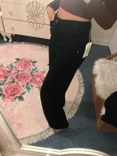 Weekeep-Pantalones vaqueros de cintura alta para mujer, ropa de calle recta para mujer, pantalones cargo de algodón 100% con bolsillos de retazos color azul