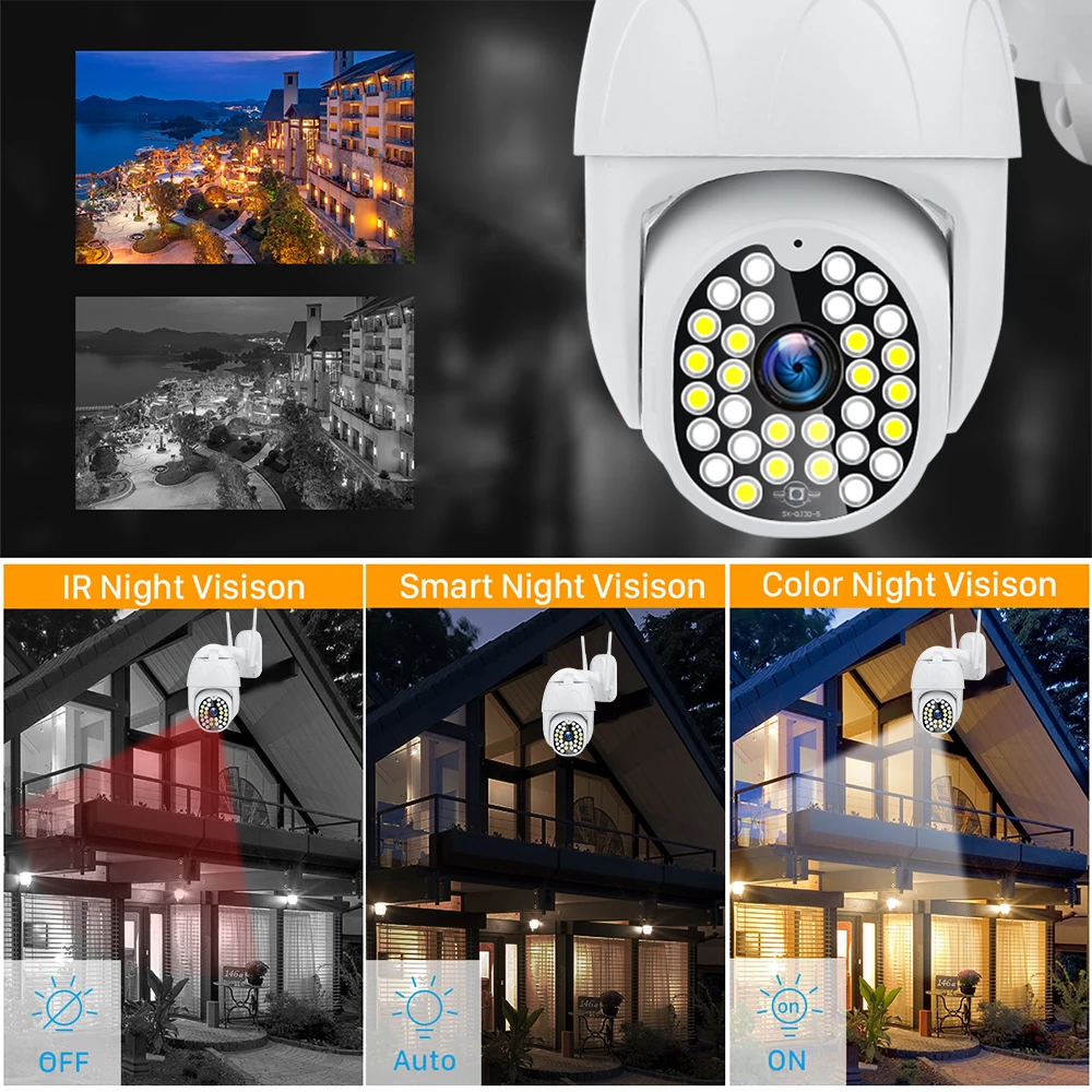 1080P PTZ WIFI камера 2MP автоматическое отслеживание водонепроницаемый CCTV Домашняя