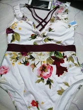 One-Piece Swimsuit CUPSHE Women Monokini Ruffled White Floral Sexy Beach Girl V-Neck