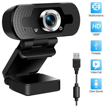 Webcam 1080P Full HD USB Cámara de Video Web Cam con Micrófono PC Ordenador Chat Videollamada Videoconferencia Vídeo 1