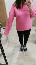 Women Sweater Outerwear Pullover Long-Sleeve Elegant Knitted Loose Pink Knitting Thick