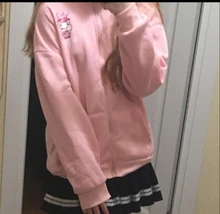 Sudadera con capucha con impresión de Anime para mujer, sudadera de manga larga con estampado bonito, además de terciopelo, sudadera Kawaii de invierno con cremallera para mujer