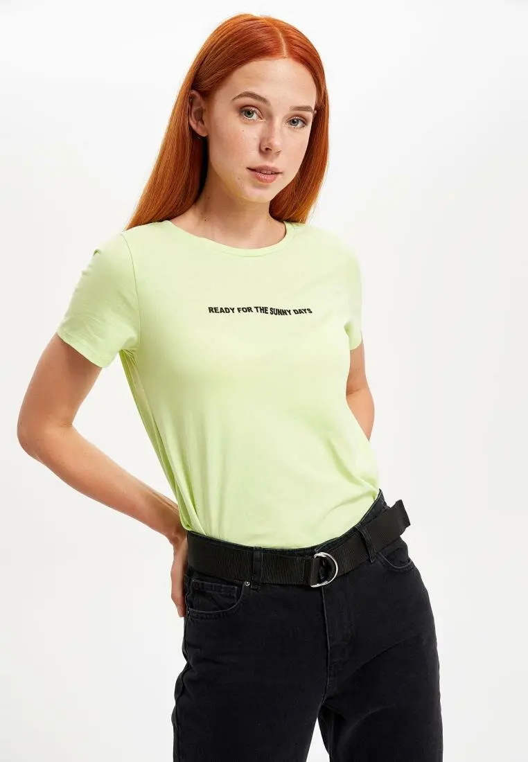 

DeFacto Summer Woman Fashion Short Sleeve Lady Casual Letter Pattern T-Shirt Female High Quality Simple Loose Tops - L4369AZ19HS