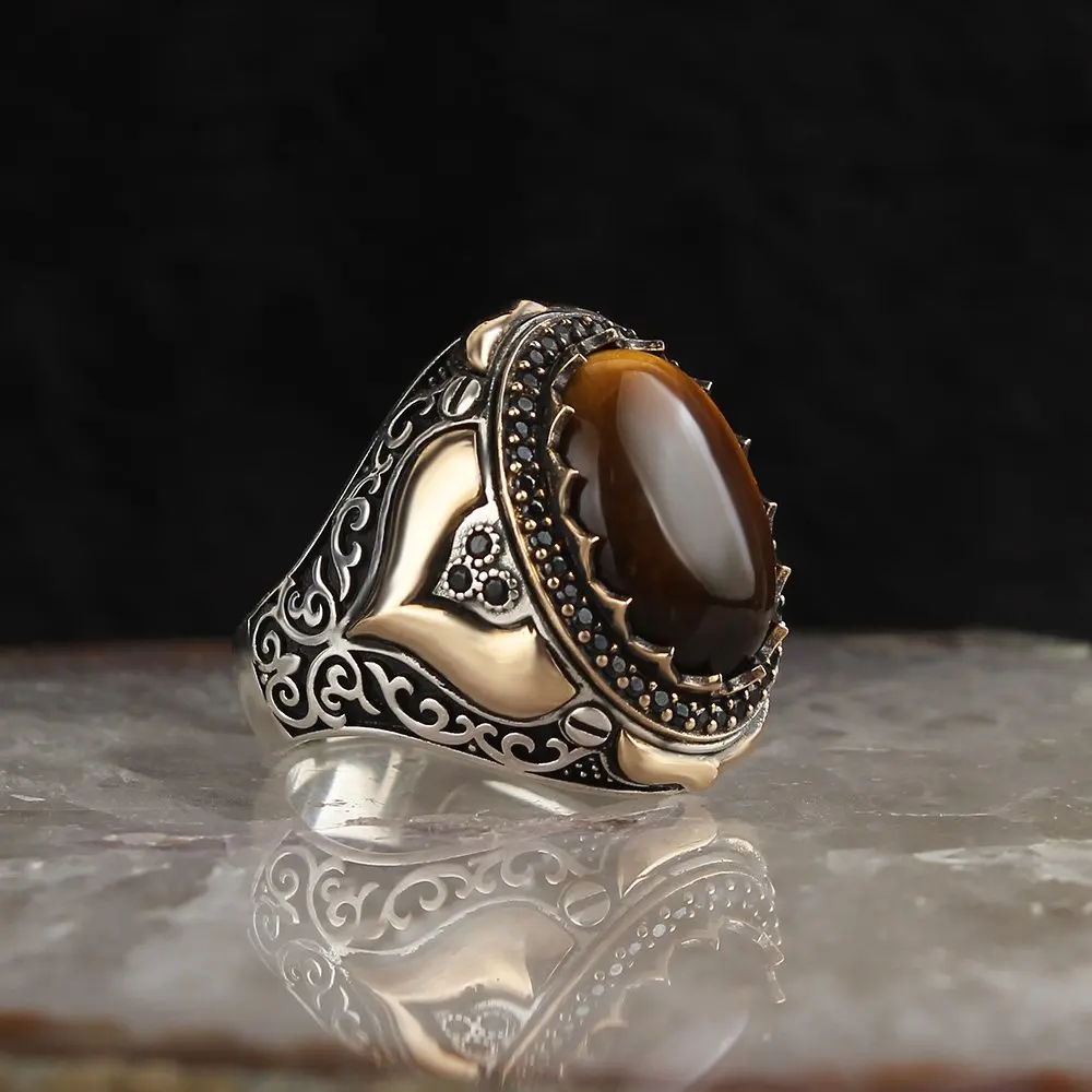 te54aBrown-925-Sterling-Silver-Ring-Men -Rings-Turkish -Jewelry - Male -Jewelry -Ring- For- Men- Women- Ring -Men -Jewelry -Made- in -Turkey