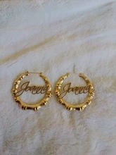 DOREMI-pendientes de aro de bambú de acero inoxidable, personalizables, con nombre, estilo bambú, con palabras llamativas