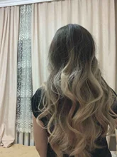 Peluca de cabello sintético Afro Americano para mujer, pelo largo ondulado con ombré negro y marrón, fiesta de Cosplay, uso diario, resistente al calor